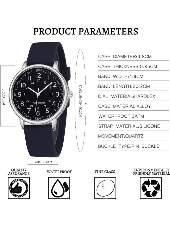 Women\'s All Black Analog Quartz Solid Silicone Band Read Dial Nurse Wrist Watch main image 6